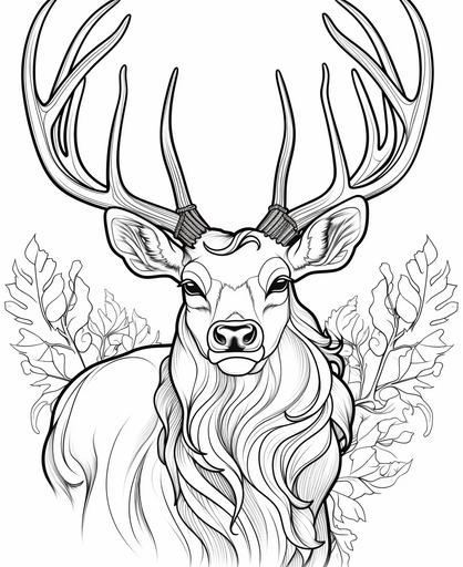 coloring page for kids, Elk, cartoon style, using black and white only, thick lines, low detail, simple picture, no shading --ar 9:11