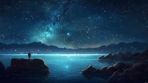 stargazing under the sea. desktop background wallpaper --ar 16:9 --s 1000 --q 2 --v 5