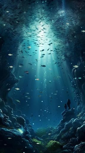 stargazing under the sea. smartphone background wallpaper --ar 9:16 --s 1000 --q 2 --v 5