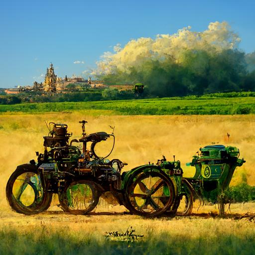 steam punk, agricultura, tractor john deere, Tierra de Campos, campo de trigo, country roads, Castilla, verano, trabajadores