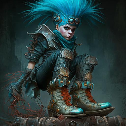 steampunk princess with spiked blue hair pirate boots