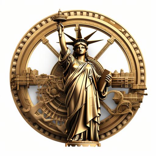 steampunk statue of liberty, 8k, within a circle, isolated on white background, bold lines, iconic
