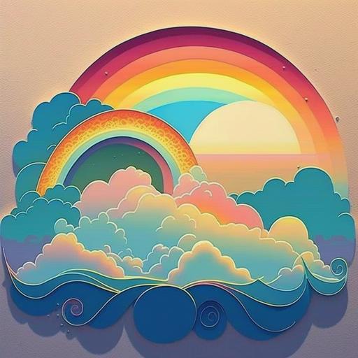 ,stencil,Good morning Beautiful clouds, sun, ocean, rainbow, whimsical