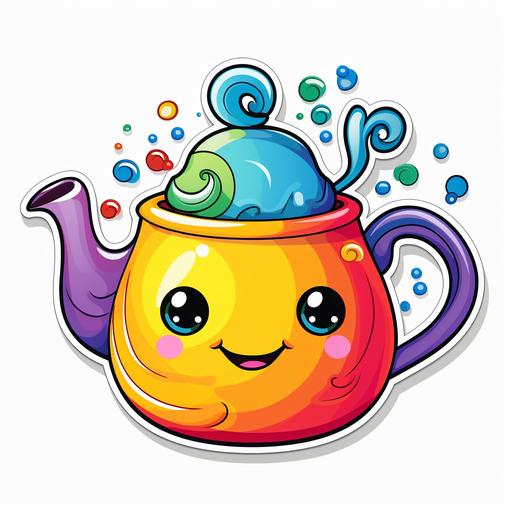 sticker, Happy Colorful teapot, kawaii, contour, vector, white background dancing