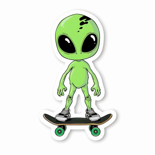 sticker alien on skate centered on solid white background --no realism --stylize 50 --v 6.0