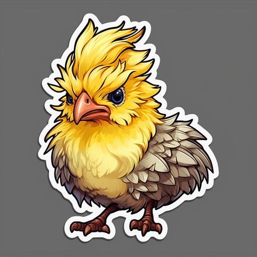 sticker, chicken chocobo, hi, yellow, white background