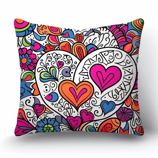 sticker, hearts and pillows, cartoon, vibrant, contour, vantage, high resolution, white background