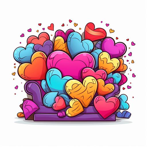 sticker, hearts and pillows, cartoon, vibrant, contour, vantage, high resolution, white background