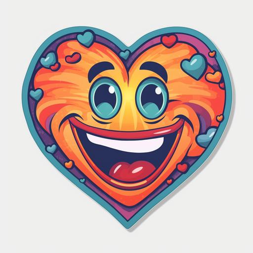 sticker of groovy smiling heart, retro style, white background