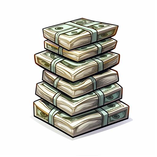 sticker of stack of money in cartoon style