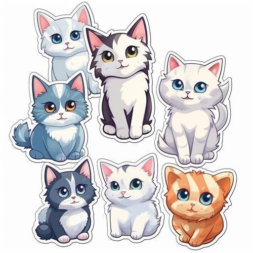 sticker sheet of cartoon style cute cats, white background ,ar 9: 11