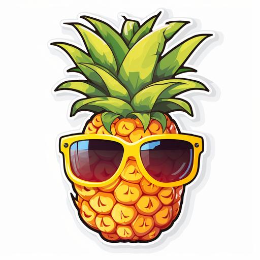 sticker,super cute,pineapple,sunglasses vector,white background