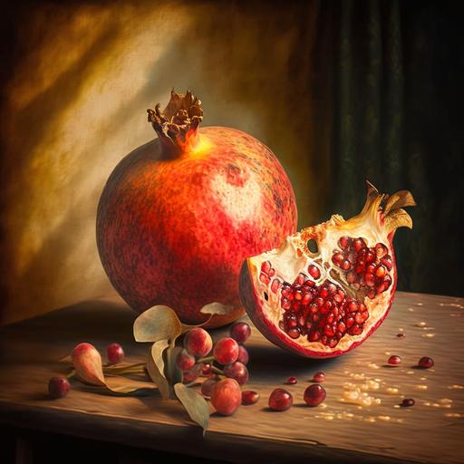 still life with pomegranate, oil painting effect