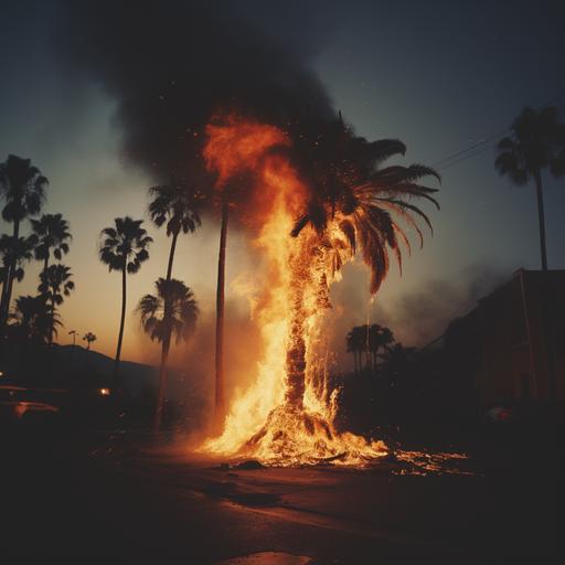 a palm tree burning. Polaroid from the 90's --s 250