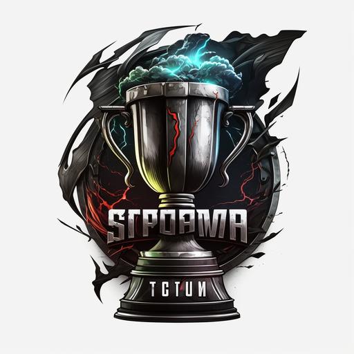 storm cup tournament games, storm cup title, logo, white background, trophy.