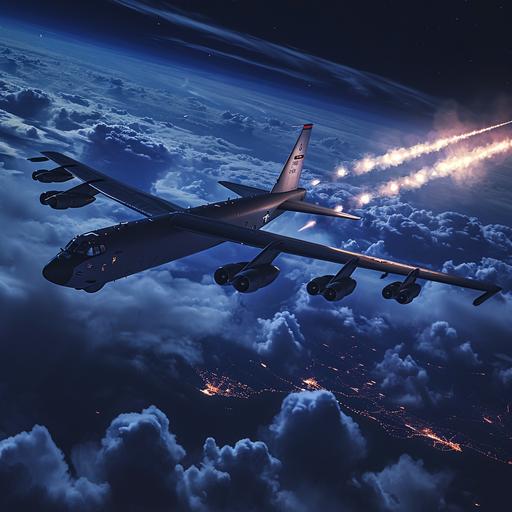 stratofortress bomber airplane dropping bombs at night --v 6.0