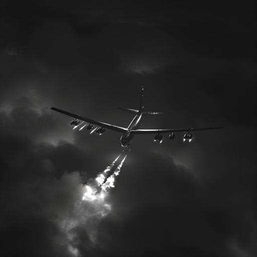 stratofortrus bomber airplane droping bom at night --v 6.0