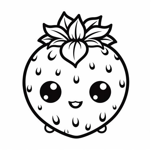 strawberry, kawaii style, simple, cute, coloring page, black and white, outline only, low detail, no shading