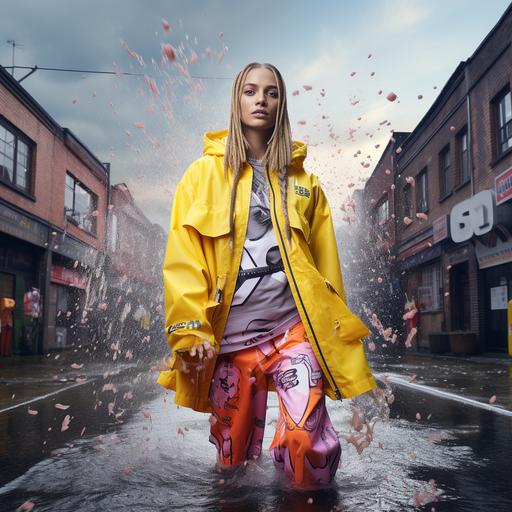street-wear inspired campaign inspired by different weather patterns with storm elements and play on the repetition of an echo wearing crocs