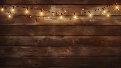 string lights on a wooden wall twitch banner background --ar 16:9