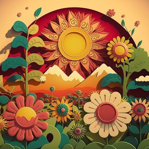 flowers hippie sun trees retro