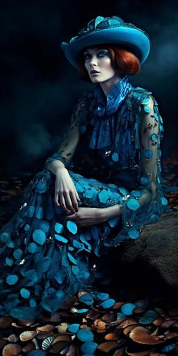 stunning hororesque bioluminescent mold fashion, classic fashion shoot shot on Fuji Velvia 50 film, intricate mold patterns, translucent mushrooms, mold spores, balanced comopsition, key visual, stunning collors, by andreas gurski --ar 1:2 --c 25 --s 750 --v 5 --q 2