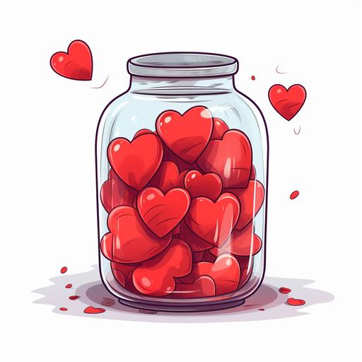 comic style,Donation glass jar with red hearts