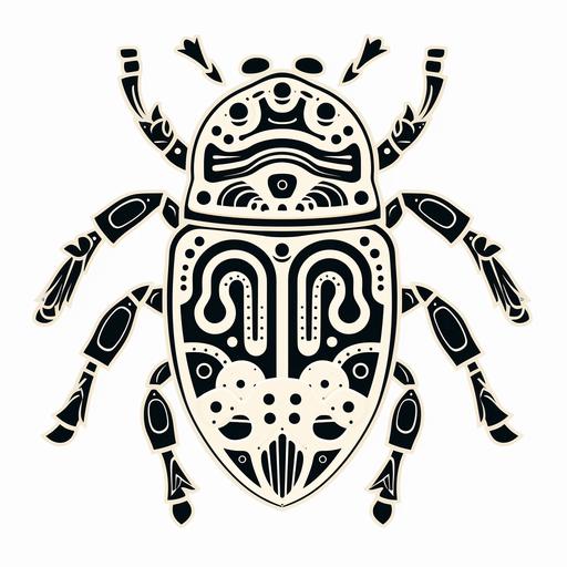 stylized black contour of a white beetle, cartoon in the style of Jack Kirby