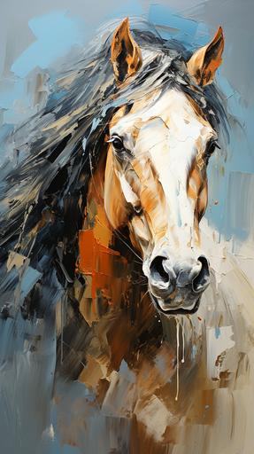 stylized oil painting of a abstract horse face in 3/4 view, abstract art, heavy and rough impasto brush strokes, specular highlights, impasto thick brush, --ar 9:16 --stylize 1000 --v 5.2