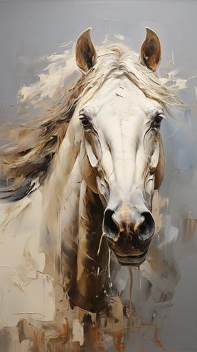 stylized oil painting of a white horse face in 3/4 view, abstract art, heavy and rough impasto brush strokes, specular highlights, impasto thick brush, --ar 9:16 --stylize 1000 --v 5.2