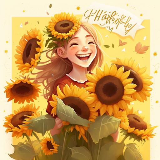 sunflowers happiness joy birthday greetings illustration