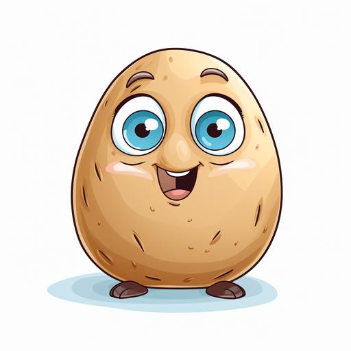 super cute cartoon Potato clipart, blue eyes, hd, on white background