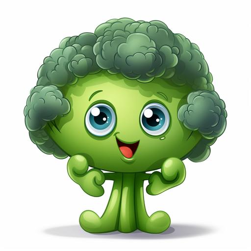 super cute cartoon broccoli clipart, blue eyes, hd, on white background