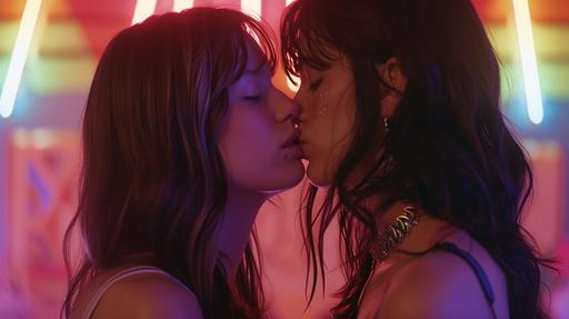 super hyperpop billie eillish and jenna ortega lesbian kiss --ar 16:9 --v 6.0