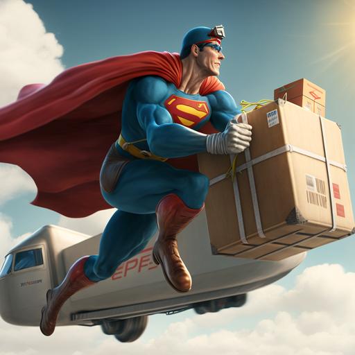 super man delivery flyeing to loction 4k cinematic mode