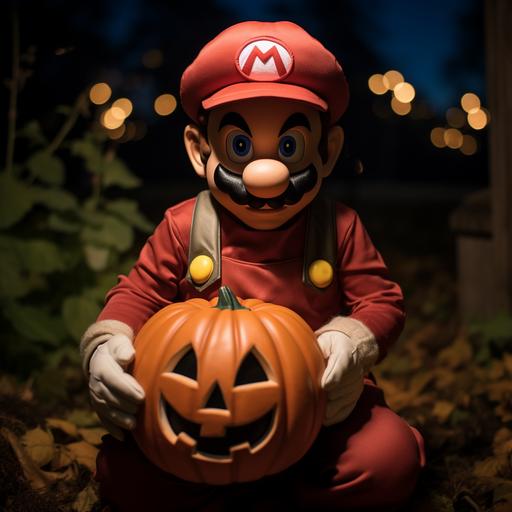 super mario, halloween costume, pumpkin pale, trick or treat, saving the princess, video game, fun, fantasy