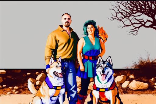 , super nintendo, high quality, bright color, the dogs are huskies, clean pixel art, style of street fighter alpha 1996 --ar 3:2 --v 4
