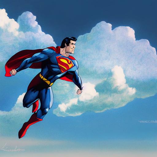 superman flying in clouds, forced perspective, rocket trajectory, high speed flight, upward flight, through the clouds, henry cavill, superman, dc comics, super-sonic flight, clouds, blue sky, man flying in clouds --test --creative --upbeta --upbeta