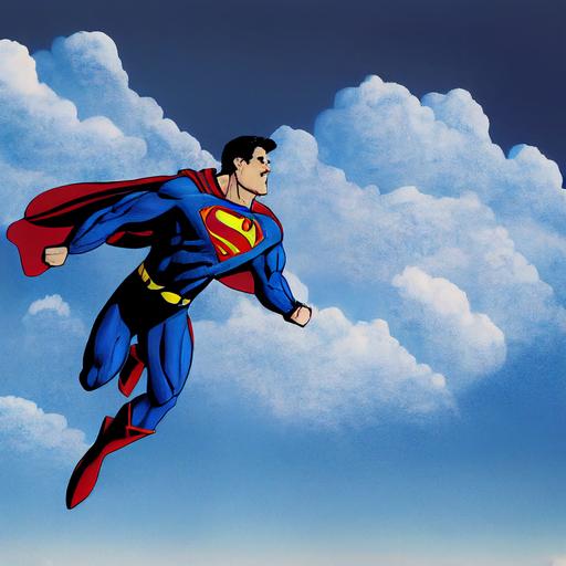 superman flying in clouds, forced perspective, rocket trajectory, high speed flight, upward flight, through the clouds, henry cavill, superman, dc comics, super-sonic flight, clouds, blue sky, man flying in clouds --test --creative --upbeta --upbeta --upbeta