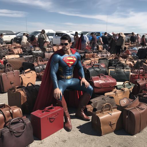 superman selling hundreds of gucci handbags at a flea market