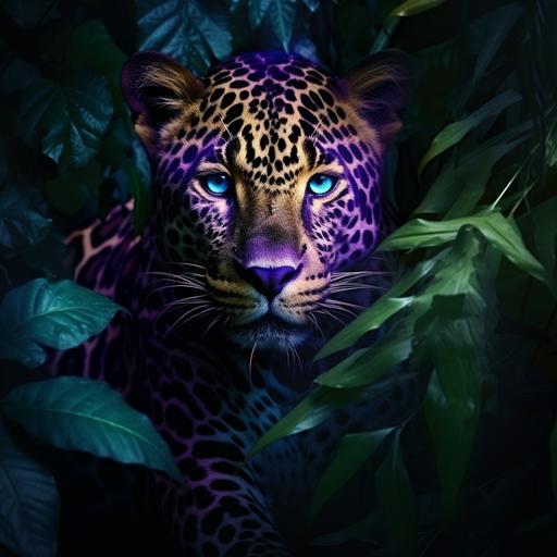 sureal purple leopard in an emerald jungle