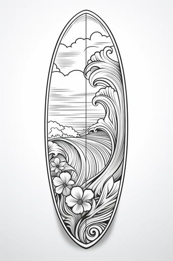 surfboard. cartoon. colouring book. black and white. --ar 2:3