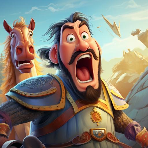 surprised and happy mongol knight cartoon