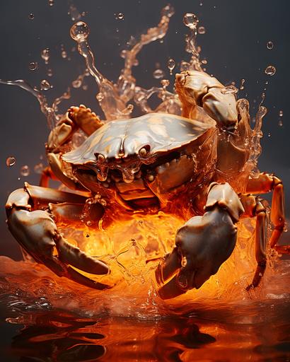 surreal fashion photography, 🦀 liquid golden crab colliding with face, bright liquid metal texture, melting, dripping, terrorwave, smoke, cryptocore, professional photography, ultrarealistc --ar 4:5 --s 250 --style raw