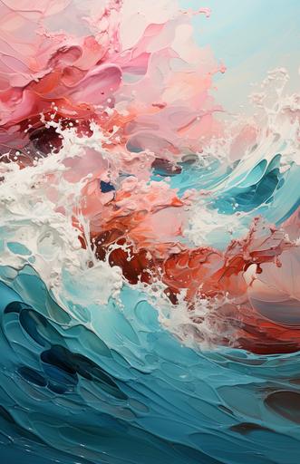 surreal minimalism. Ocean wave. Oil painting. Impasto. Translucent. Sunset. --s 750 --c 25 --ar 11:17 --style raw