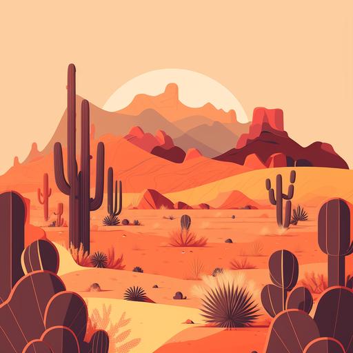 surreal wild west mohave desert, flat design art deco warm color palette