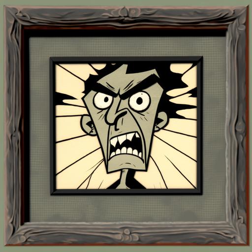 surrealist historic frame from a 1920s cartoon for a angry face --v 4