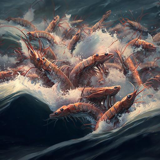 swarm of shrimp, ocean, swimming