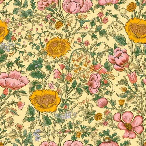 swedish heritage wallpaper, yellow and pink floral wallpaper, pattern --tile --v 5 --q 2 --s 250