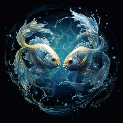 symbol of Zodiac Pisces, Pisces under water, water bubbles, hyperrealistic